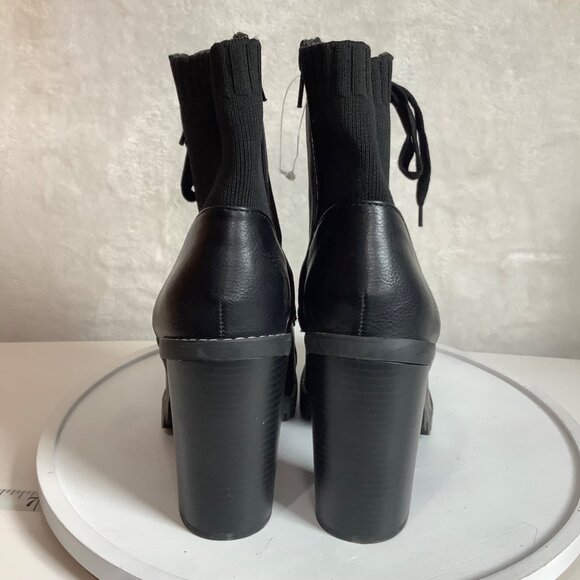 BCBGeneration Black Lace-Up High Heel Ankle Booties Side Zip Rugged Sole Women 9 - Picture 7 of 8